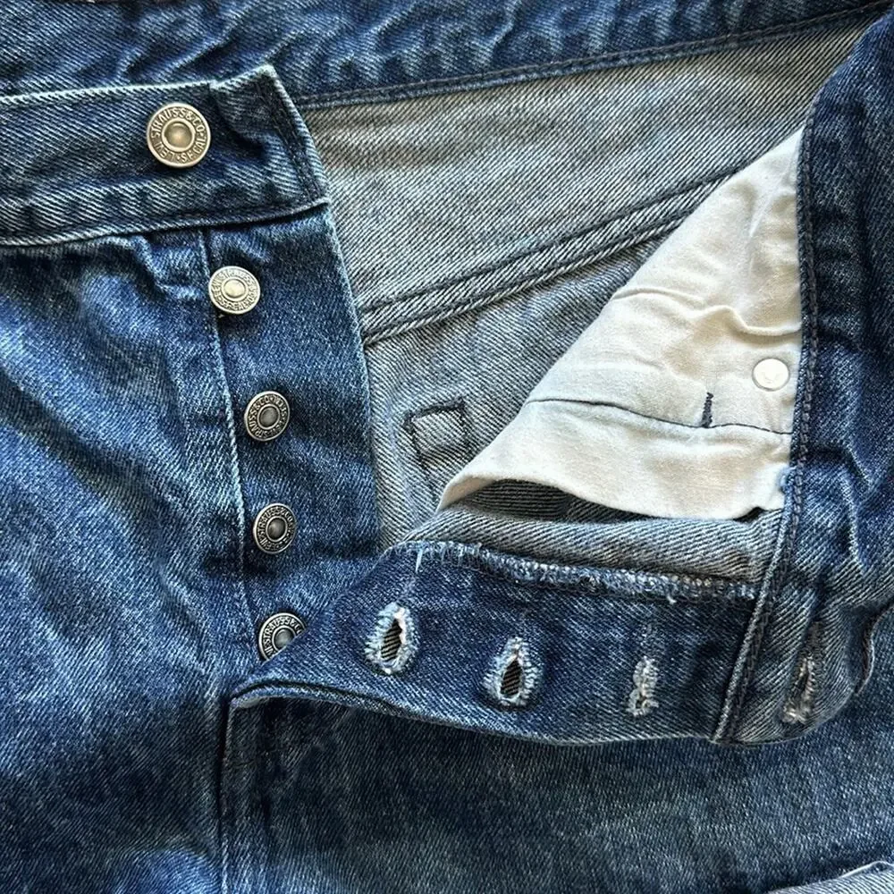 Levi's American Flag‎ Cut Off Denim Shorts Dark Wash Size 32 Cotton Raw Hem